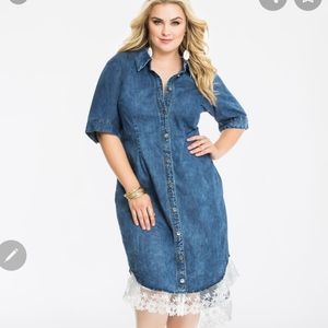 COPY - Ashely Stewart Denim shirt Dress with lace hem